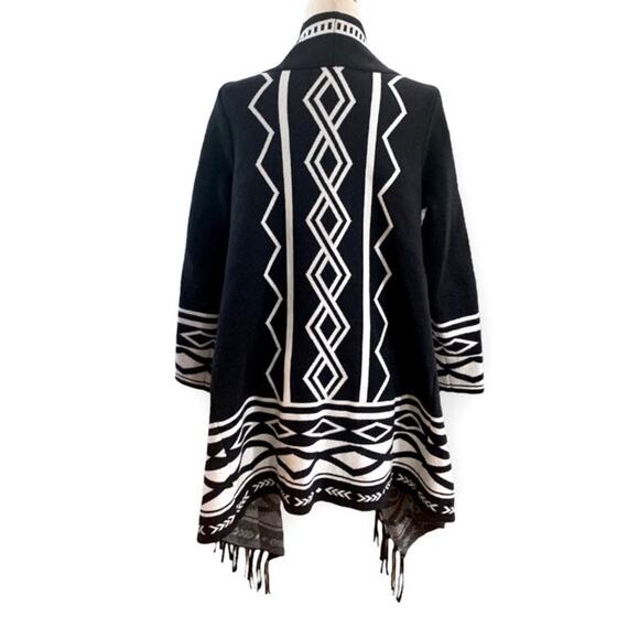 2010s Chico’s Black Tribal Fringe Knit Open Cardigan Wrap Size 3 XL - Picture 4 of 10